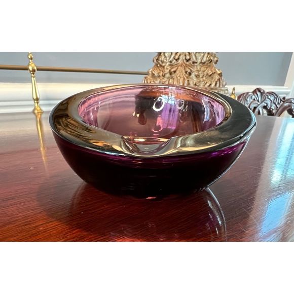 Vintage Viking Amethyst Purple Art Glass Ashtray Horseshoe MCM Atomic - Picture 1 of 5